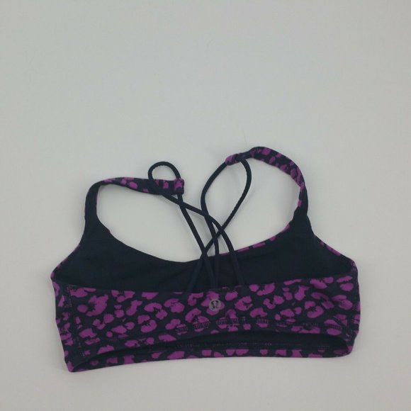 Lululemon Free To Be Sports Bra Cherry Cheetah Print Size 6 Purple Black Navy - Picture 10 of 11
